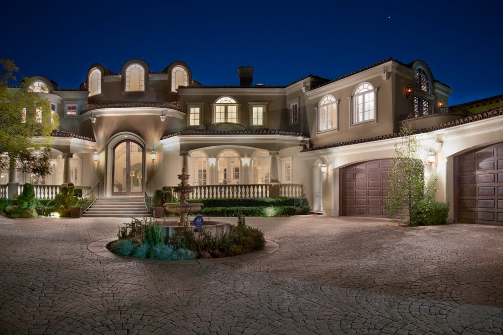 Night shot of front of the house